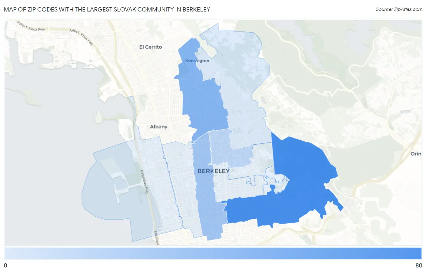 Zip Codes with the Largest Slovak Community in Berkeley Map