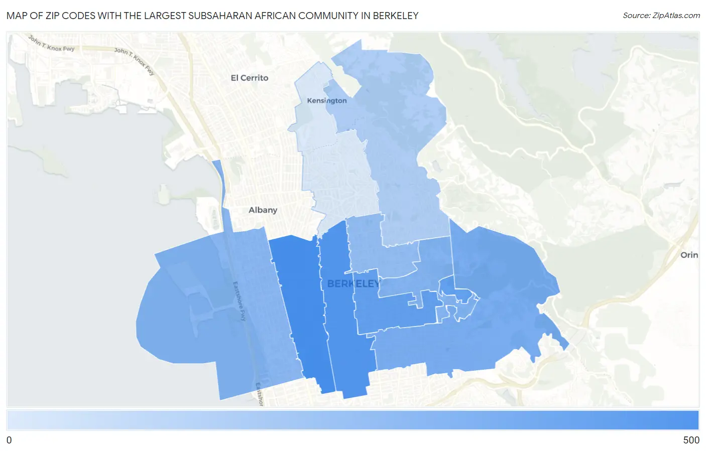 Zip Codes with the Largest Subsaharan African Community in Berkeley Map