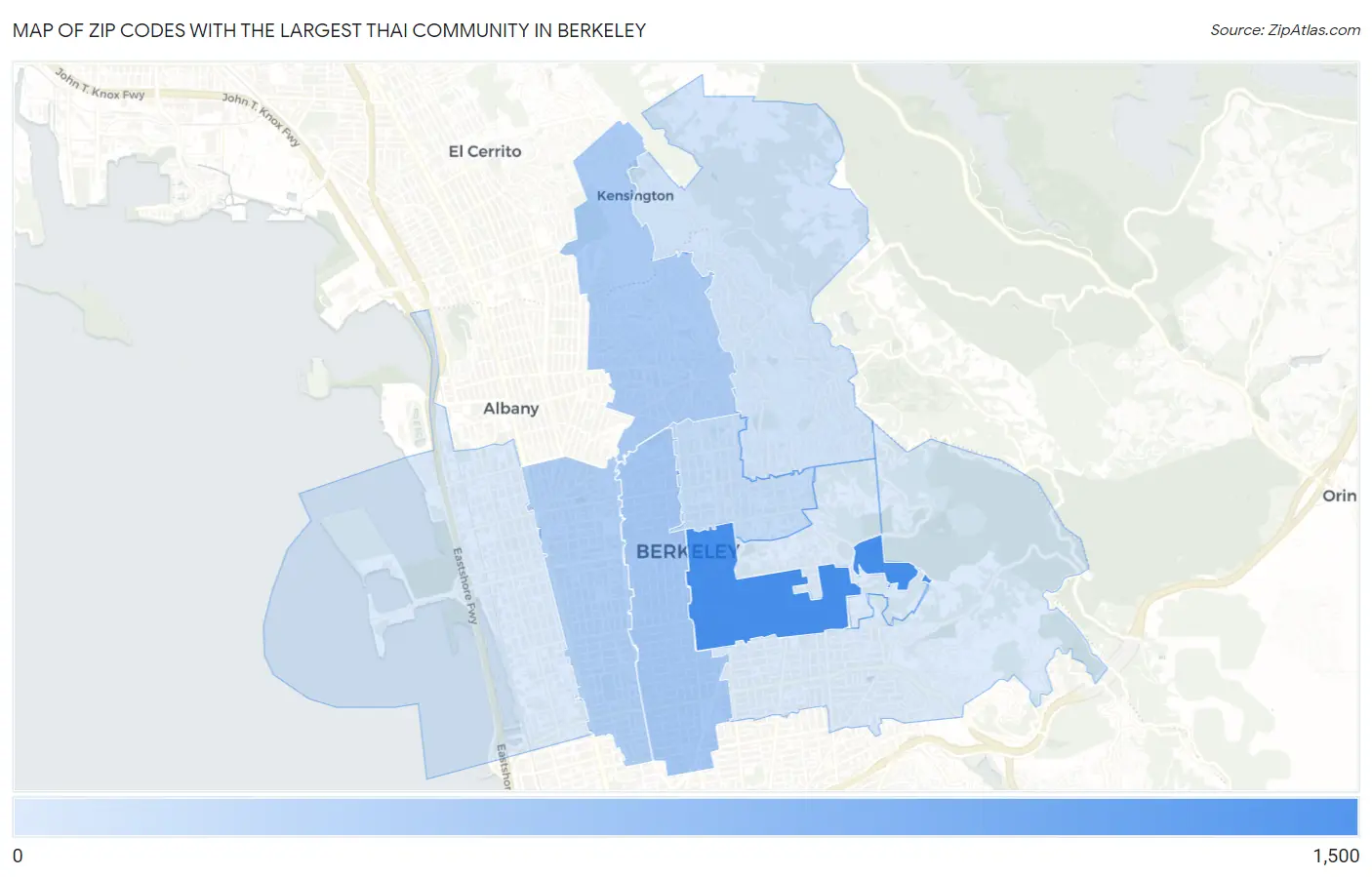 Zip Codes with the Largest Thai Community in Berkeley Map