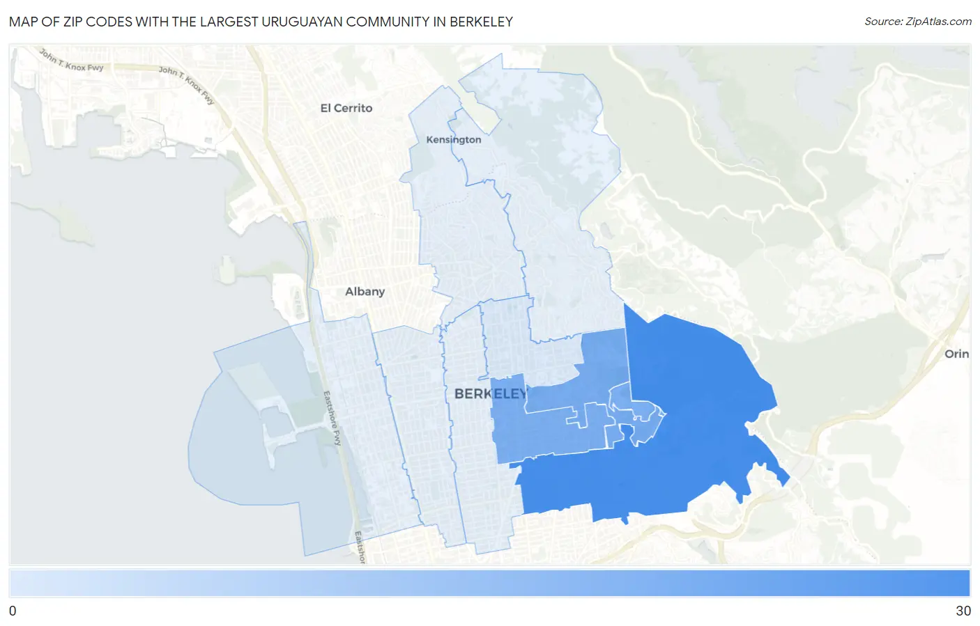 Zip Codes with the Largest Uruguayan Community in Berkeley Map