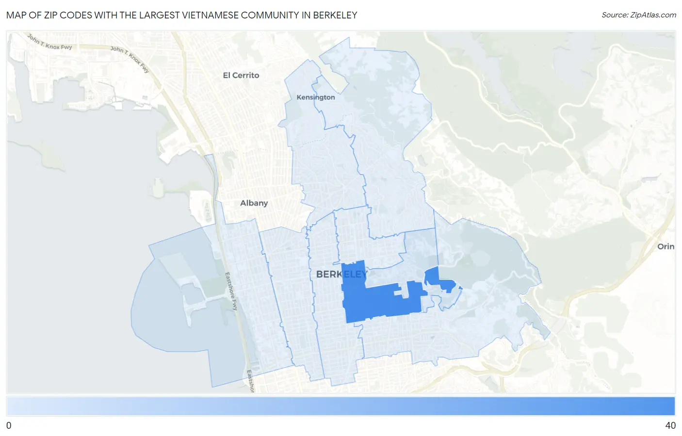 Zip Codes with the Largest Vietnamese Community in Berkeley Map