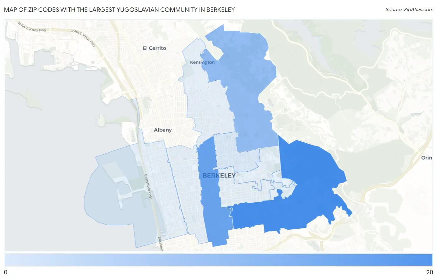 Zip Codes with the Largest Yugoslavian Community in Berkeley Map