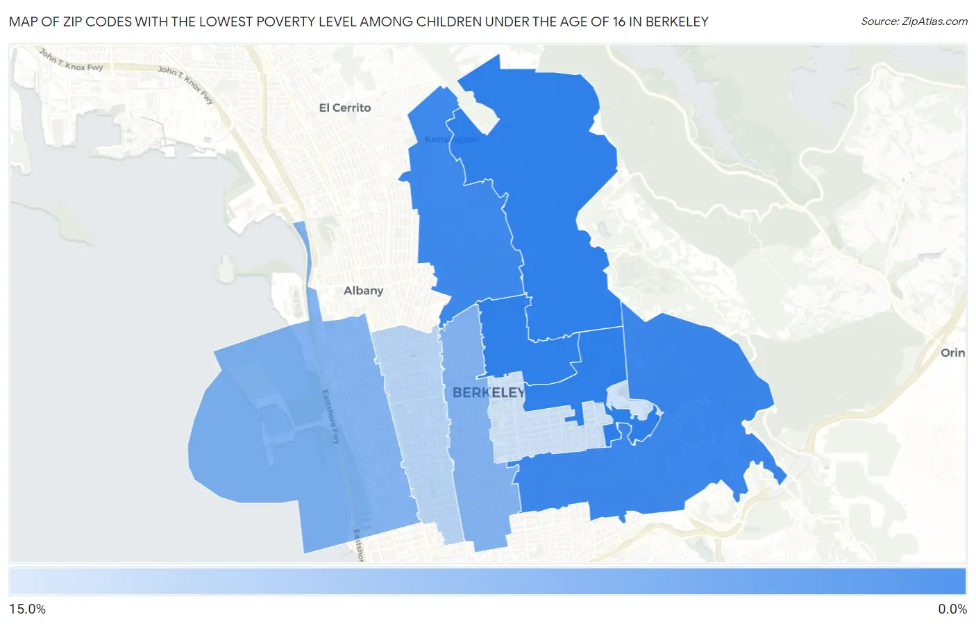 Zip Codes with the Lowest Poverty Level Among Children Under the Age of 16 in Berkeley Map