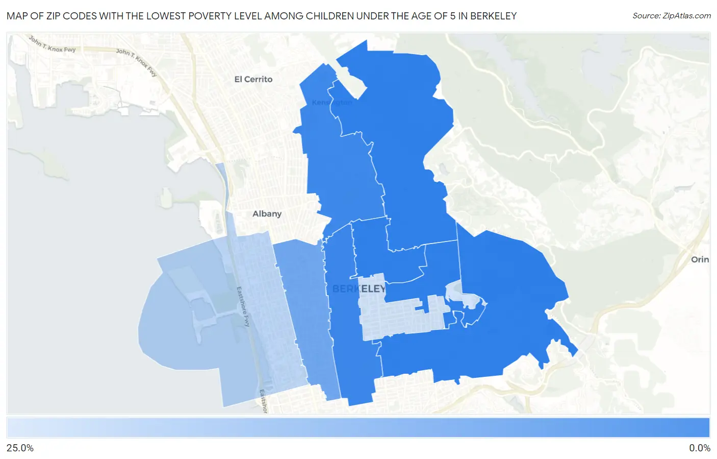Zip Codes with the Lowest Poverty Level Among Children Under the Age of 5 in Berkeley Map