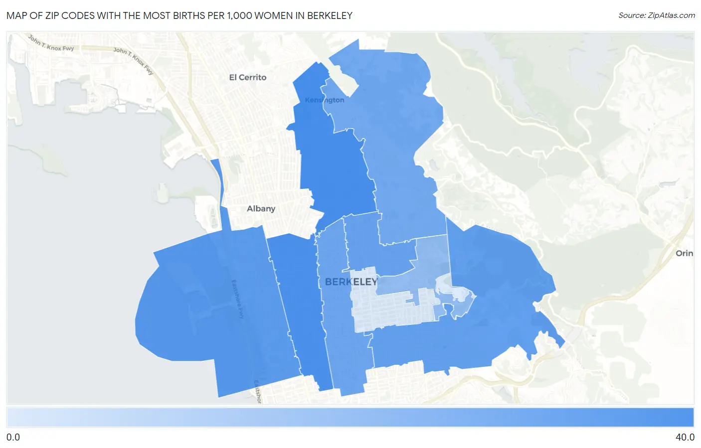 Zip Codes with the Most Births per 1,000 Women in Berkeley Map