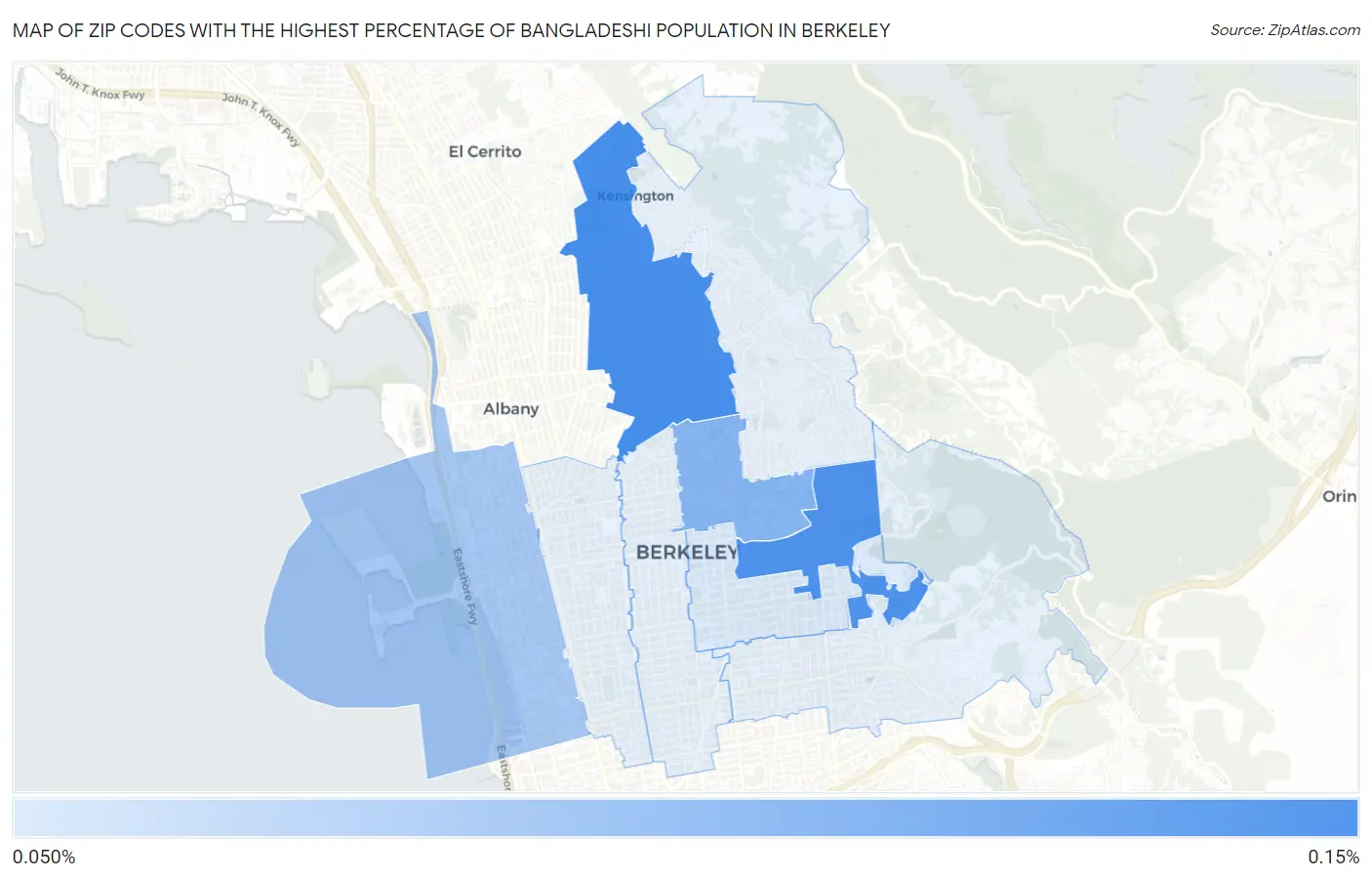Zip Codes with the Highest Percentage of Bangladeshi Population in Berkeley Map