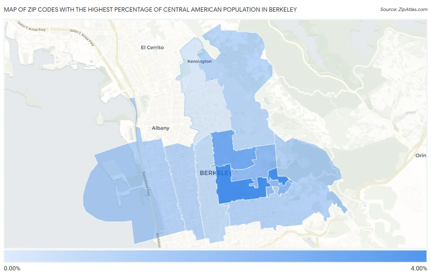 Zip Codes with the Highest Percentage of Central American Population in Berkeley Map