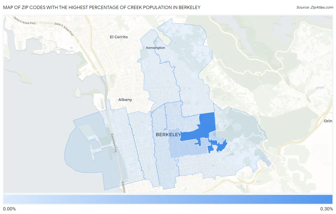 Zip Codes with the Highest Percentage of Creek Population in Berkeley Map