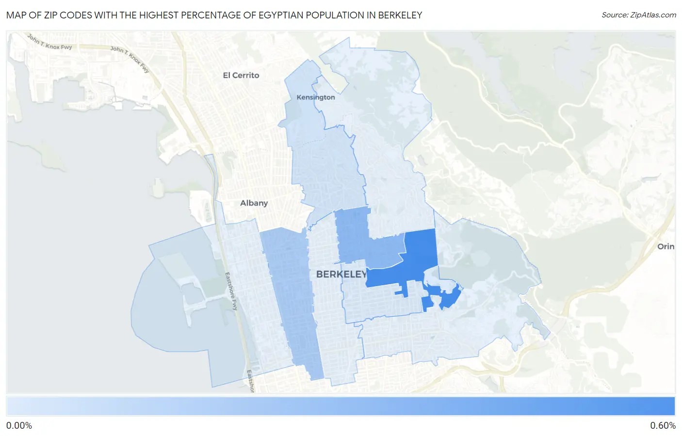 Zip Codes with the Highest Percentage of Egyptian Population in Berkeley Map