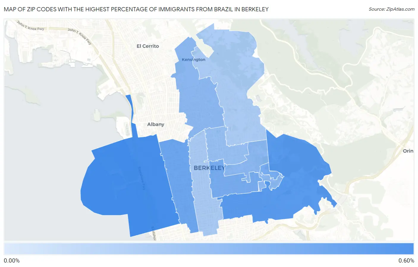 Zip Codes with the Highest Percentage of Immigrants from Brazil in Berkeley Map