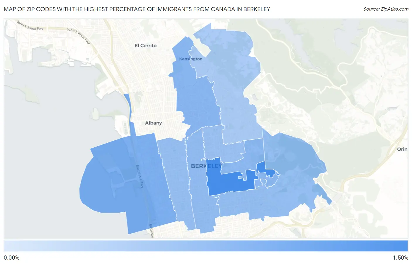 Zip Codes with the Highest Percentage of Immigrants from Canada in Berkeley Map
