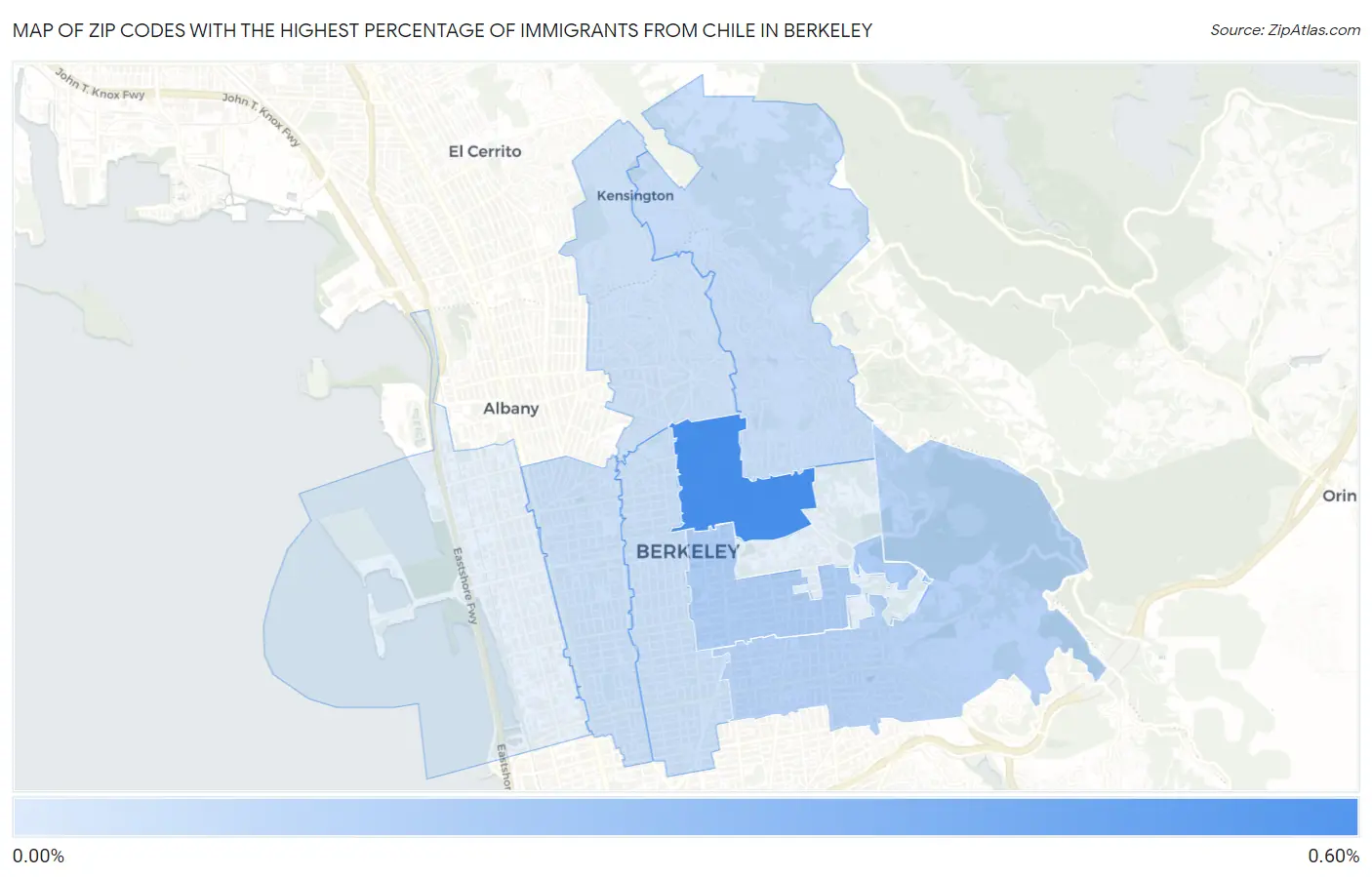 Zip Codes with the Highest Percentage of Immigrants from Chile in Berkeley Map