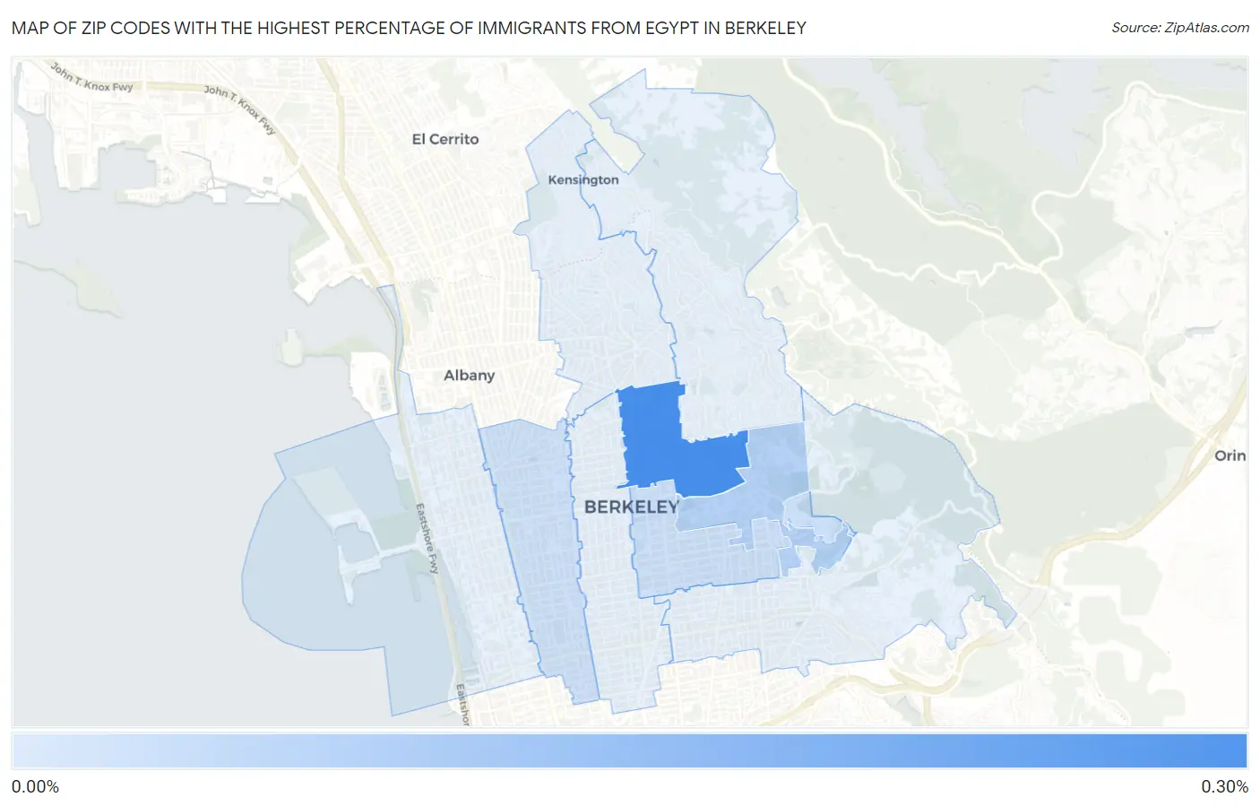 Zip Codes with the Highest Percentage of Immigrants from Egypt in Berkeley Map