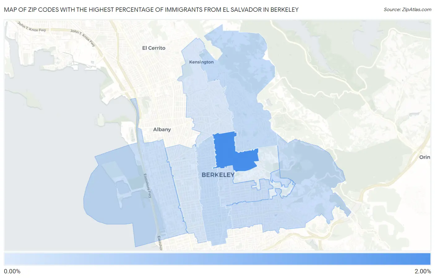 Zip Codes with the Highest Percentage of Immigrants from El Salvador in Berkeley Map