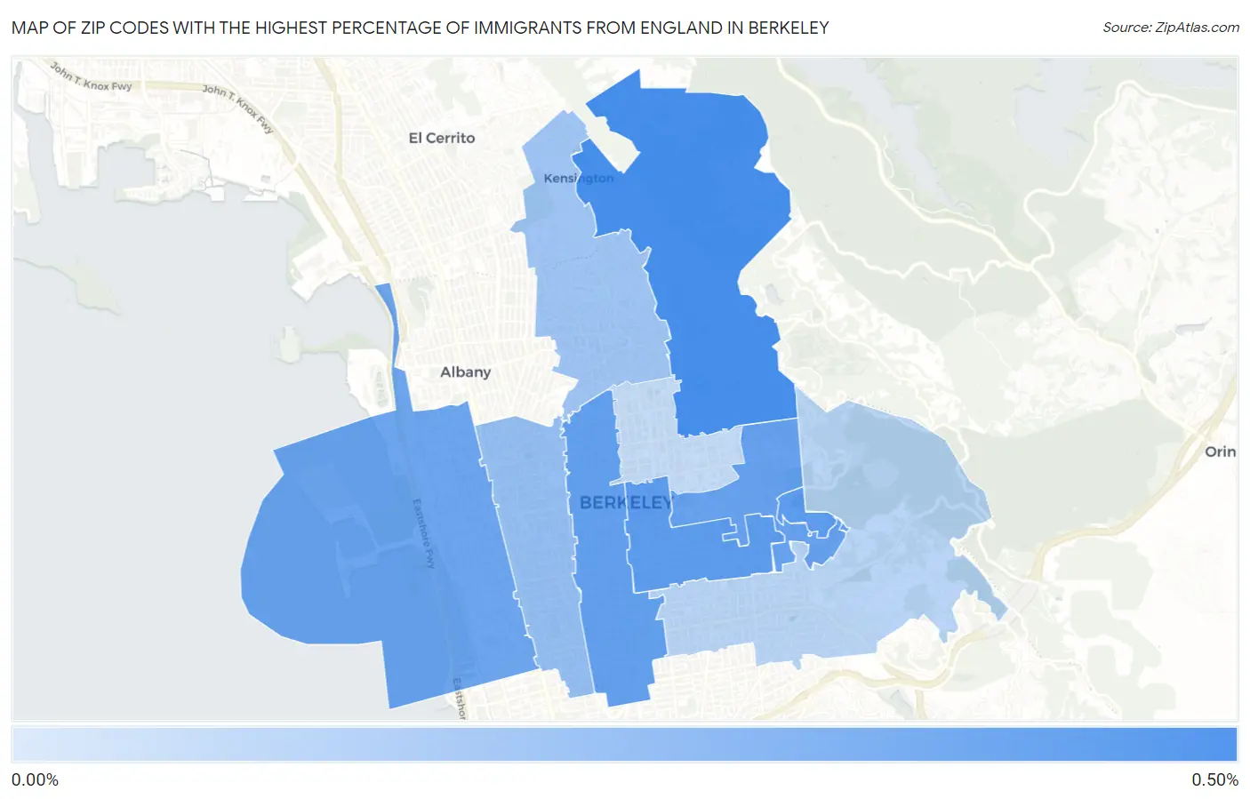 Zip Codes with the Highest Percentage of Immigrants from England in Berkeley Map