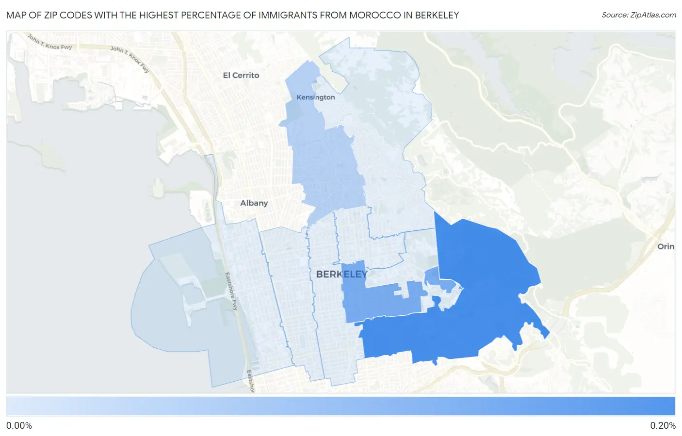 Zip Codes with the Highest Percentage of Immigrants from Morocco in Berkeley Map