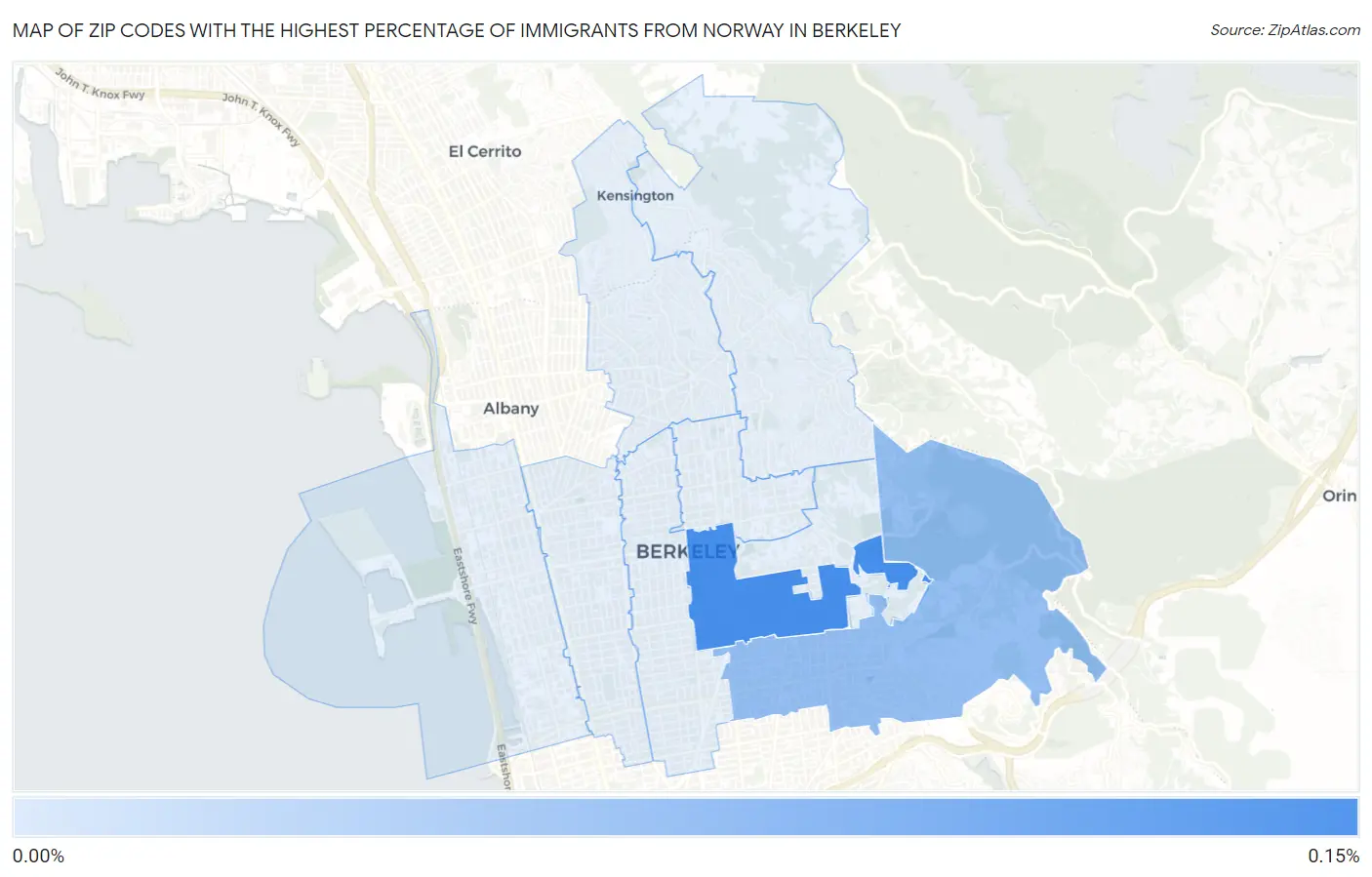 Zip Codes with the Highest Percentage of Immigrants from Norway in Berkeley Map