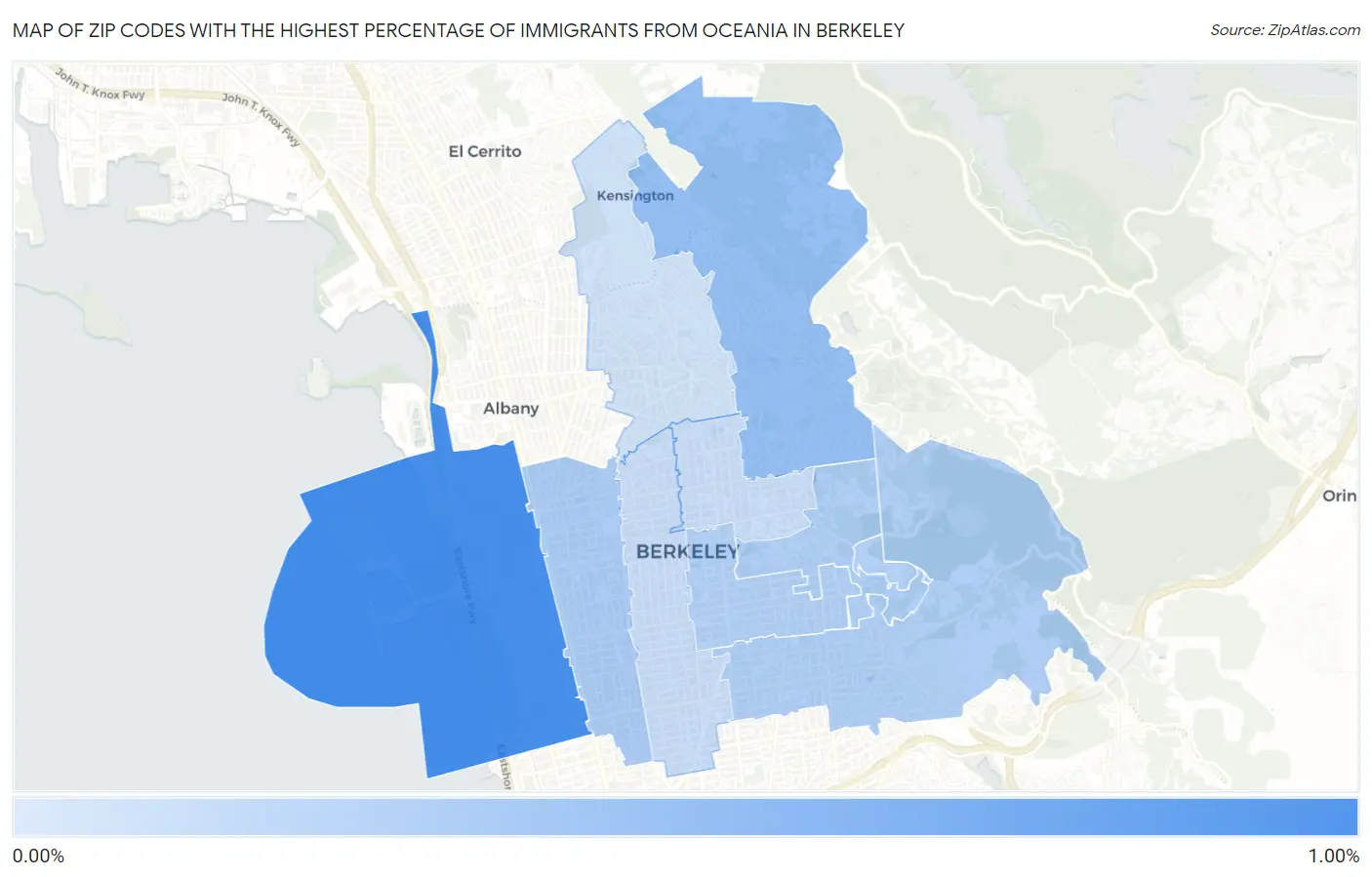 Zip Codes with the Highest Percentage of Immigrants from Oceania in Berkeley Map