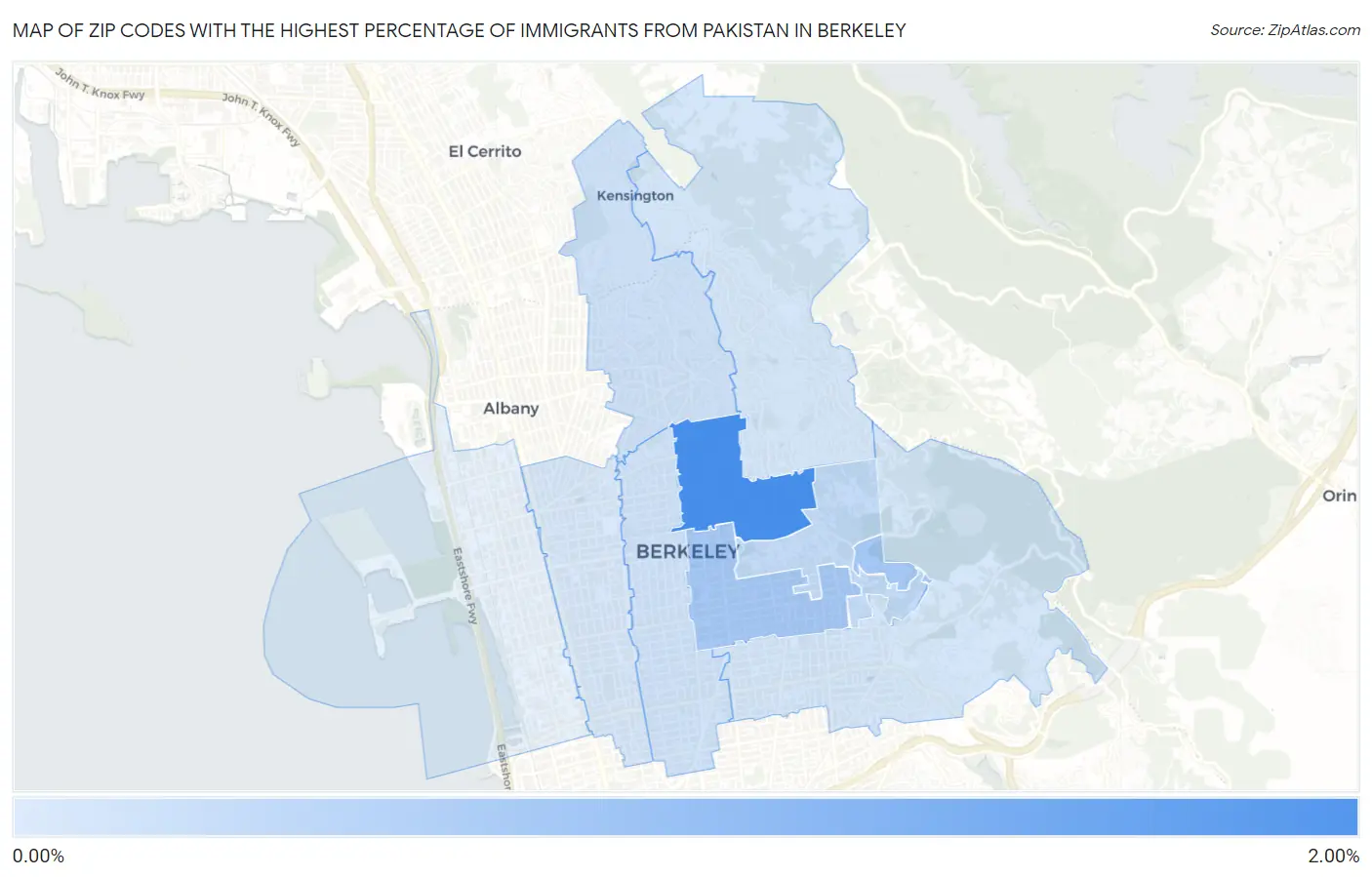 Zip Codes with the Highest Percentage of Immigrants from Pakistan in Berkeley Map