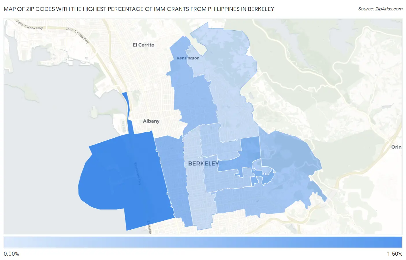 Zip Codes with the Highest Percentage of Immigrants from Philippines in Berkeley Map