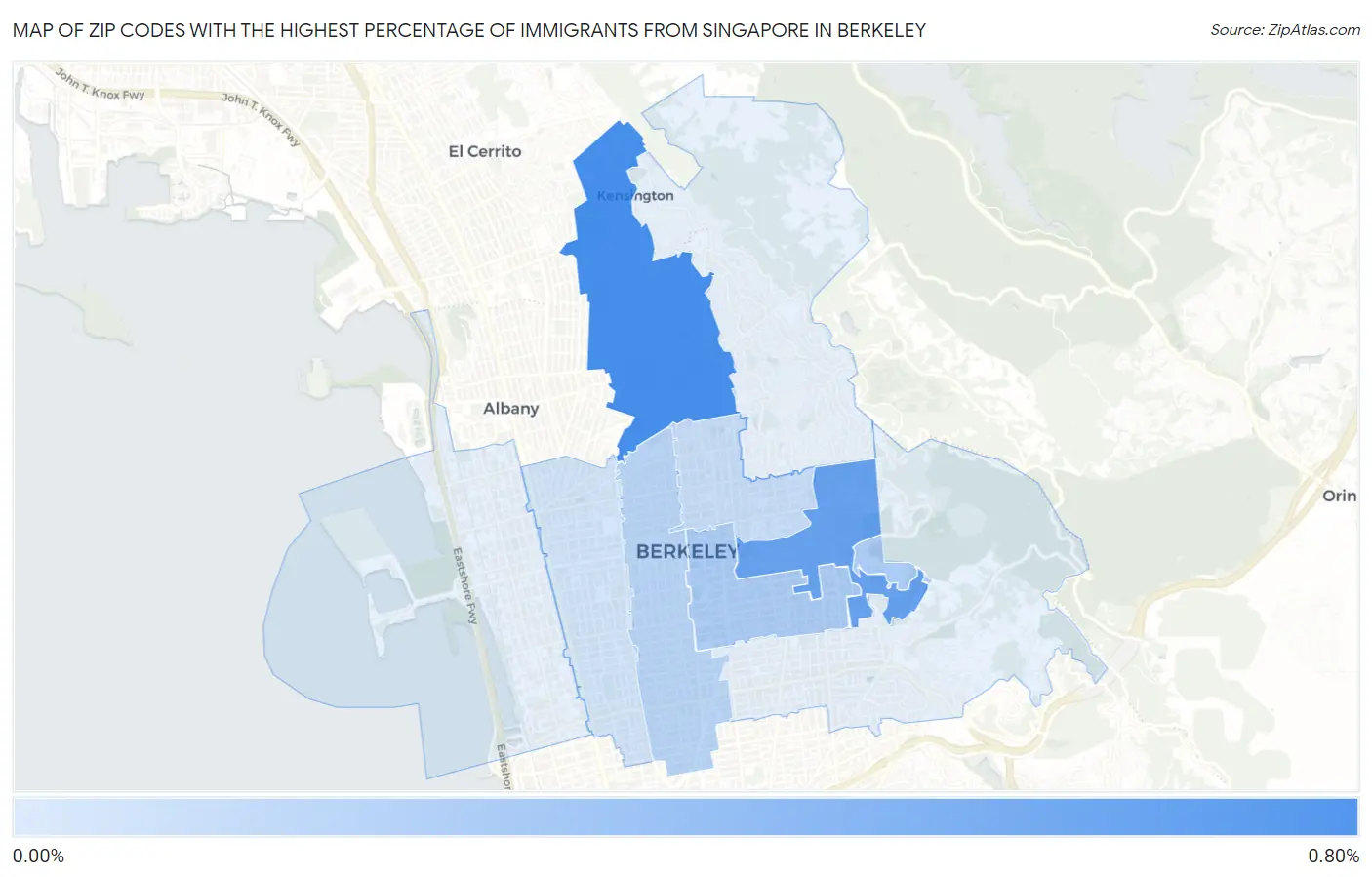 Zip Codes with the Highest Percentage of Immigrants from Singapore in Berkeley Map