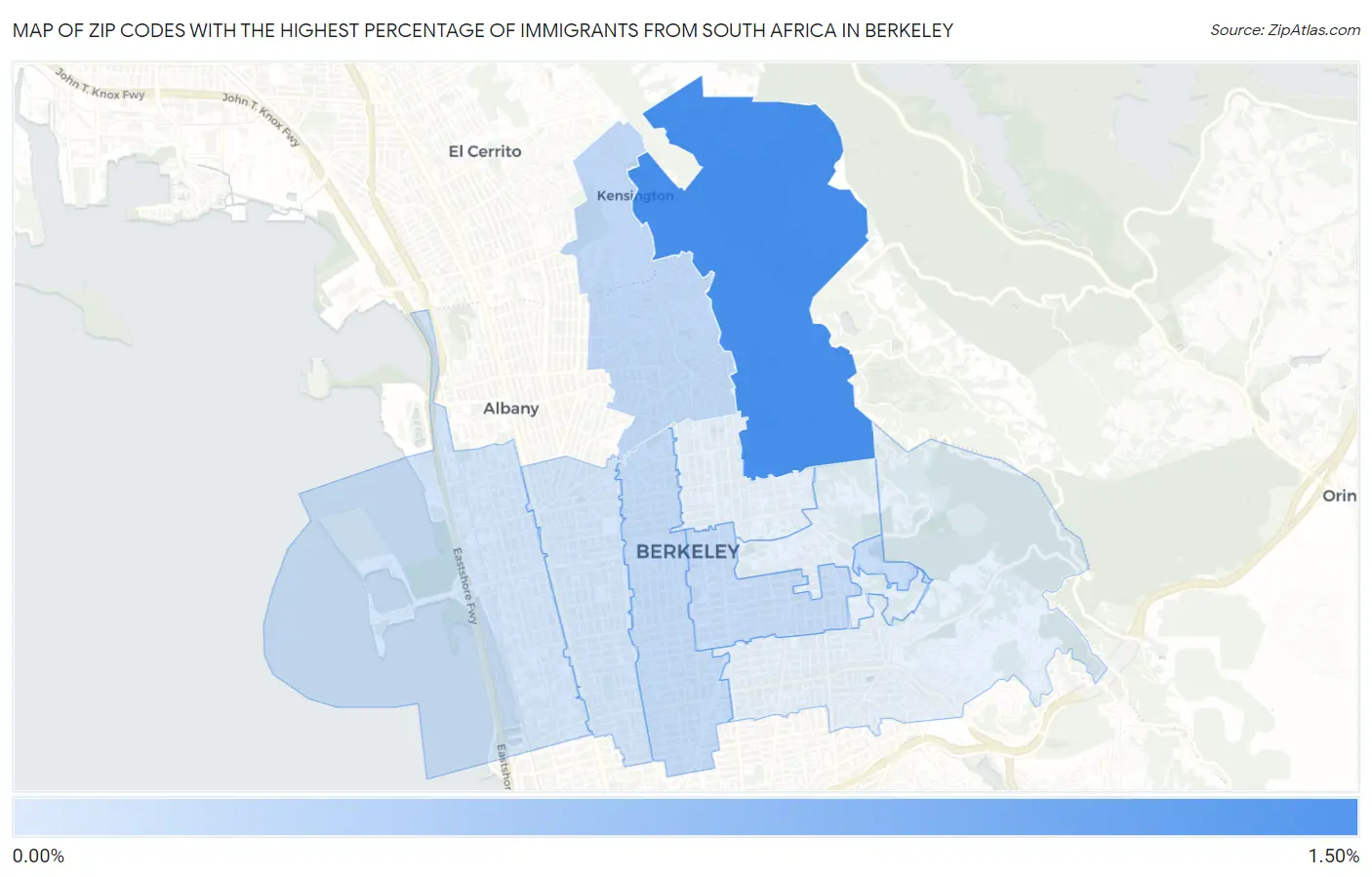 Zip Codes with the Highest Percentage of Immigrants from South Africa in Berkeley Map