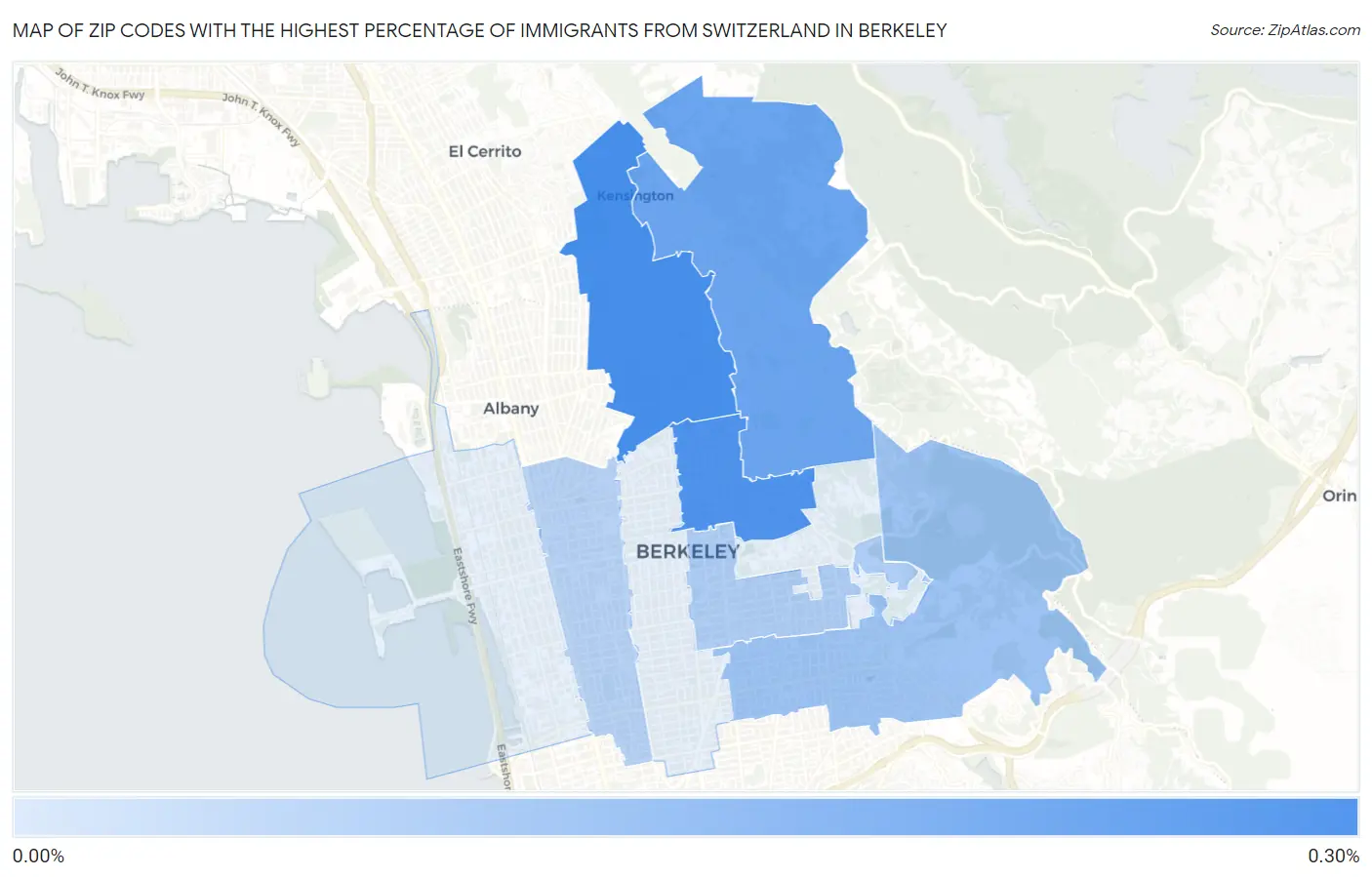 Zip Codes with the Highest Percentage of Immigrants from Switzerland in Berkeley Map