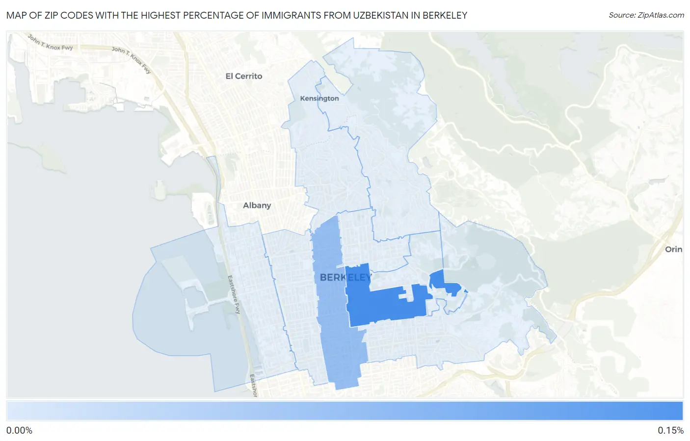 Zip Codes with the Highest Percentage of Immigrants from Uzbekistan in Berkeley Map