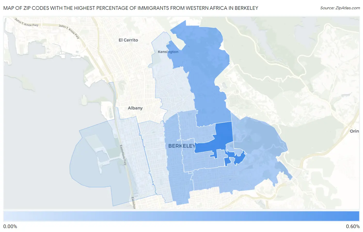 Zip Codes with the Highest Percentage of Immigrants from Western Africa in Berkeley Map