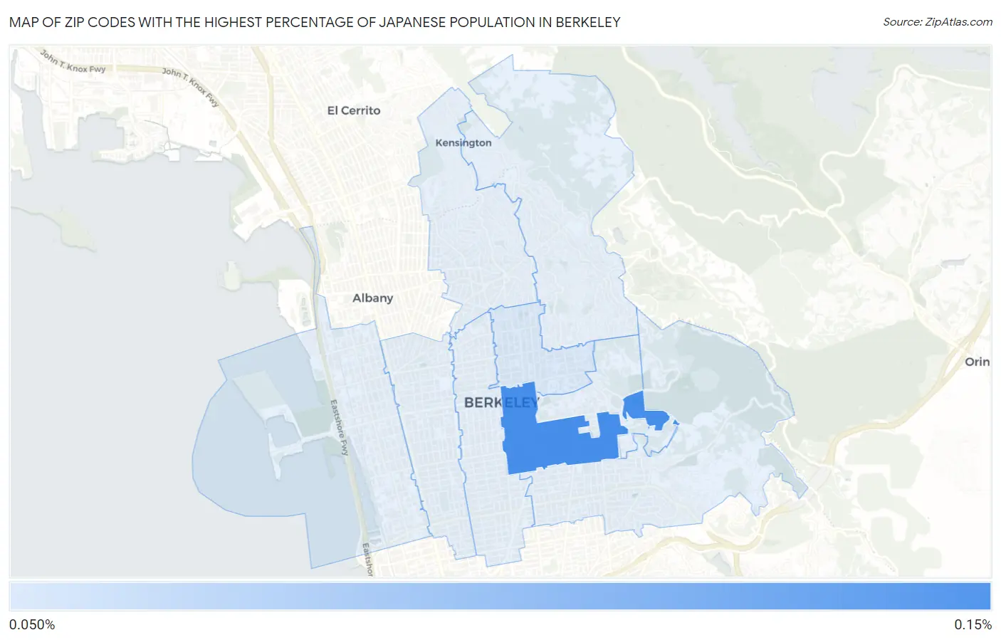 Zip Codes with the Highest Percentage of Japanese Population in Berkeley Map