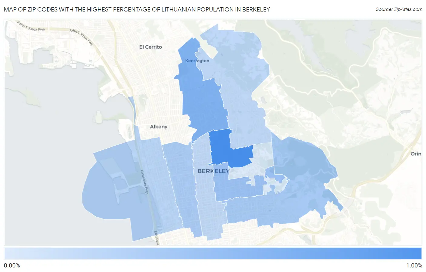 Zip Codes with the Highest Percentage of Lithuanian Population in Berkeley Map