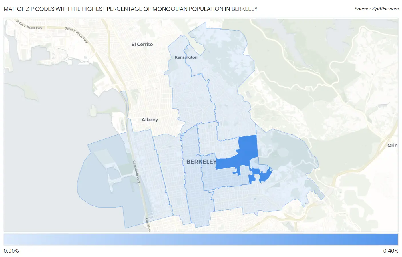 Zip Codes with the Highest Percentage of Mongolian Population in Berkeley Map