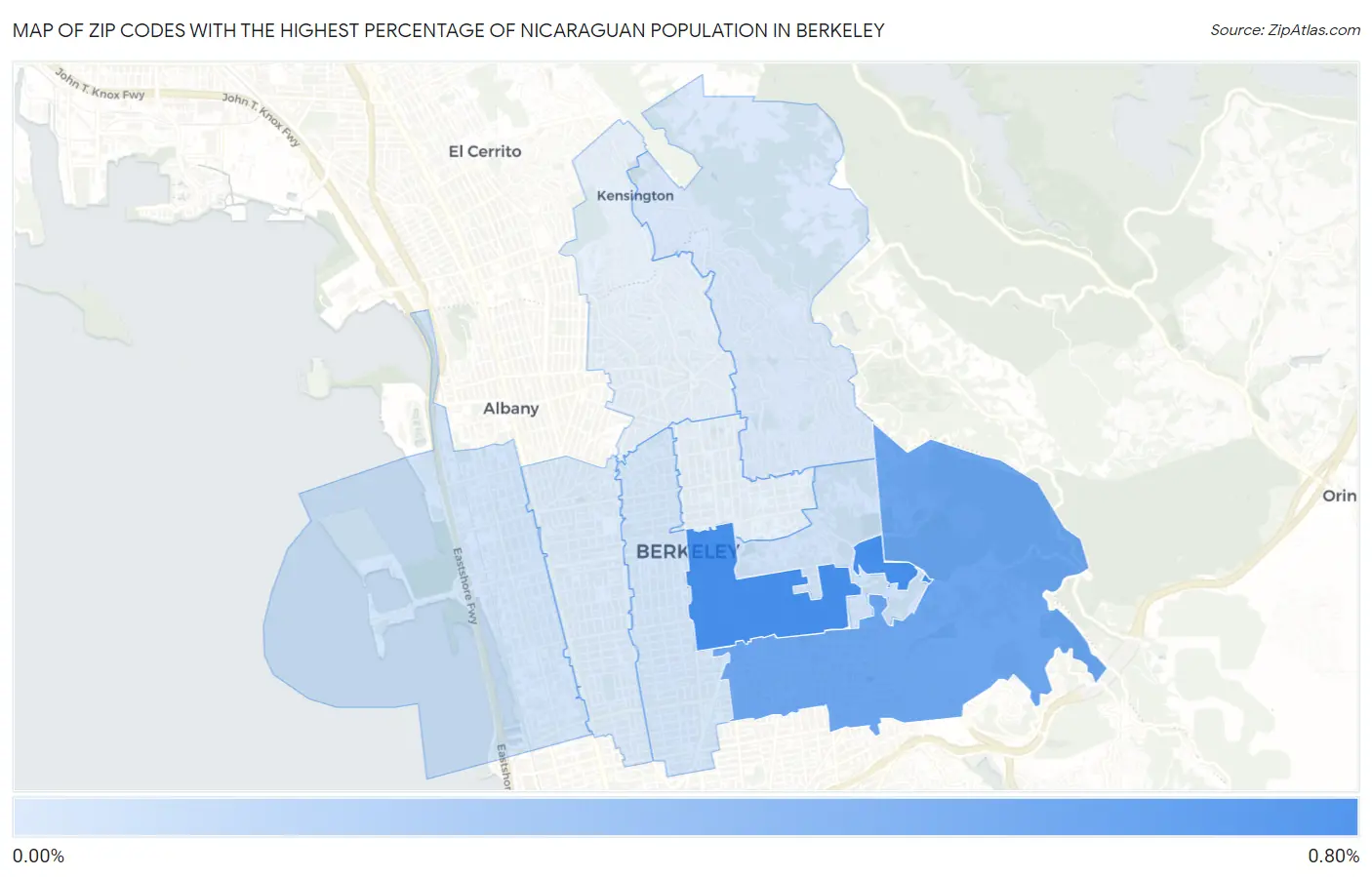 Zip Codes with the Highest Percentage of Nicaraguan Population in Berkeley Map