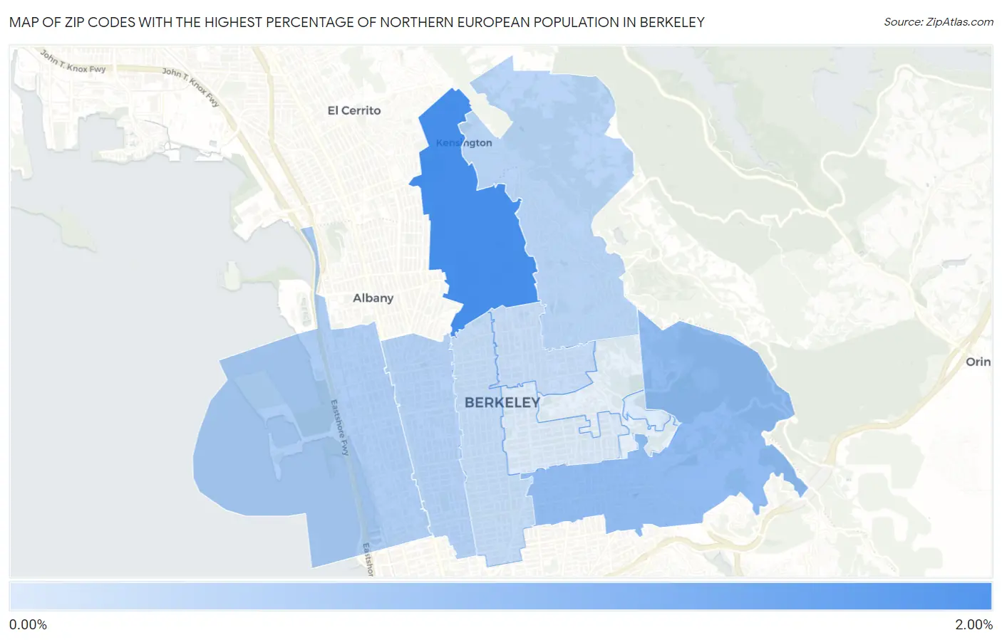 Zip Codes with the Highest Percentage of Northern European Population in Berkeley Map