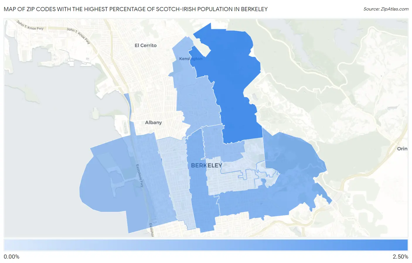 Zip Codes with the Highest Percentage of Scotch-Irish Population in Berkeley Map