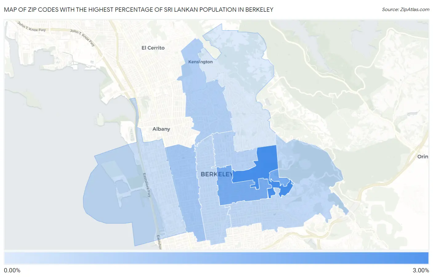 Zip Codes with the Highest Percentage of Sri Lankan Population in Berkeley Map