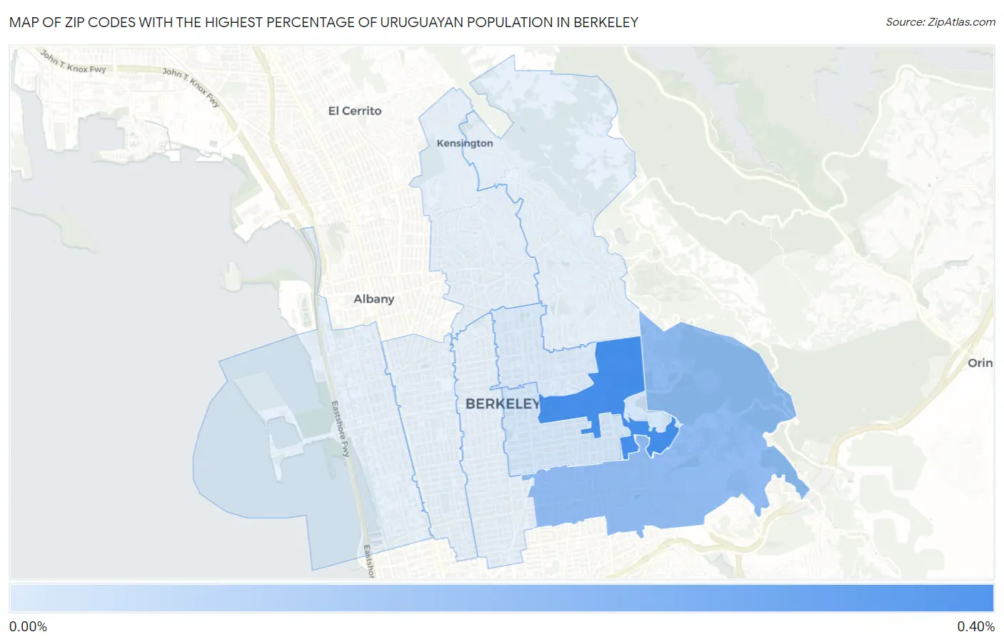 Zip Codes with the Highest Percentage of Uruguayan Population in Berkeley Map