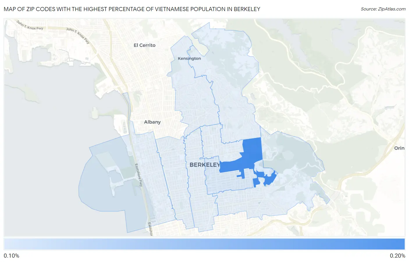 Zip Codes with the Highest Percentage of Vietnamese Population in Berkeley Map