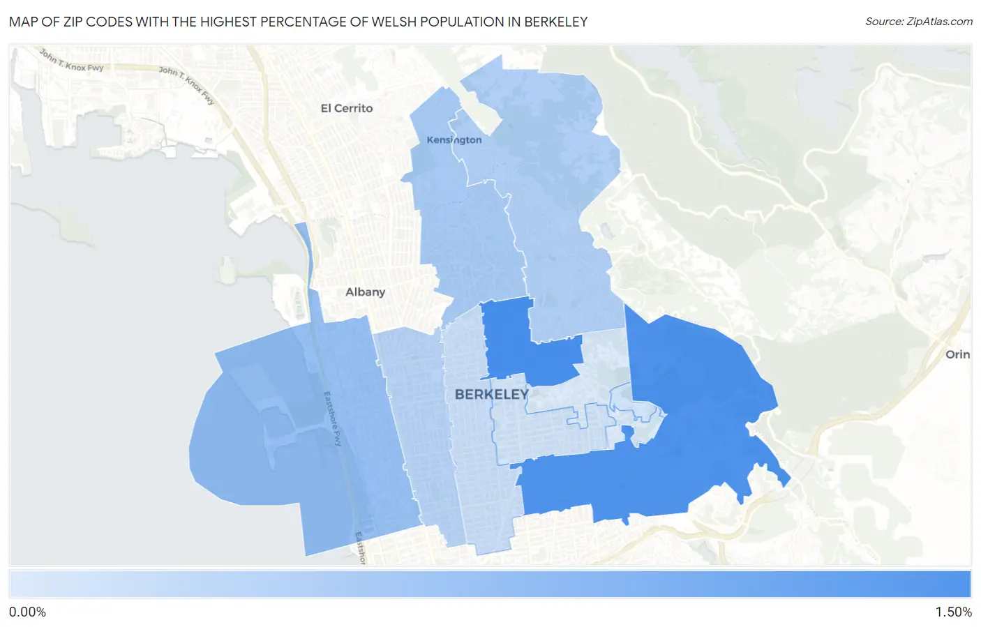 Zip Codes with the Highest Percentage of Welsh Population in Berkeley Map