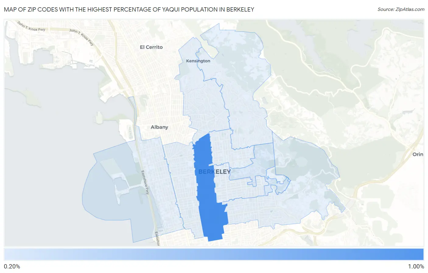 Zip Codes with the Highest Percentage of Yaqui Population in Berkeley Map