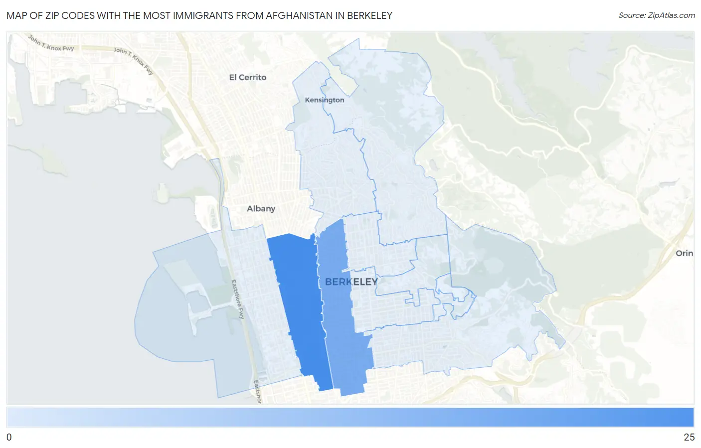 Zip Codes with the Most Immigrants from Afghanistan in Berkeley Map