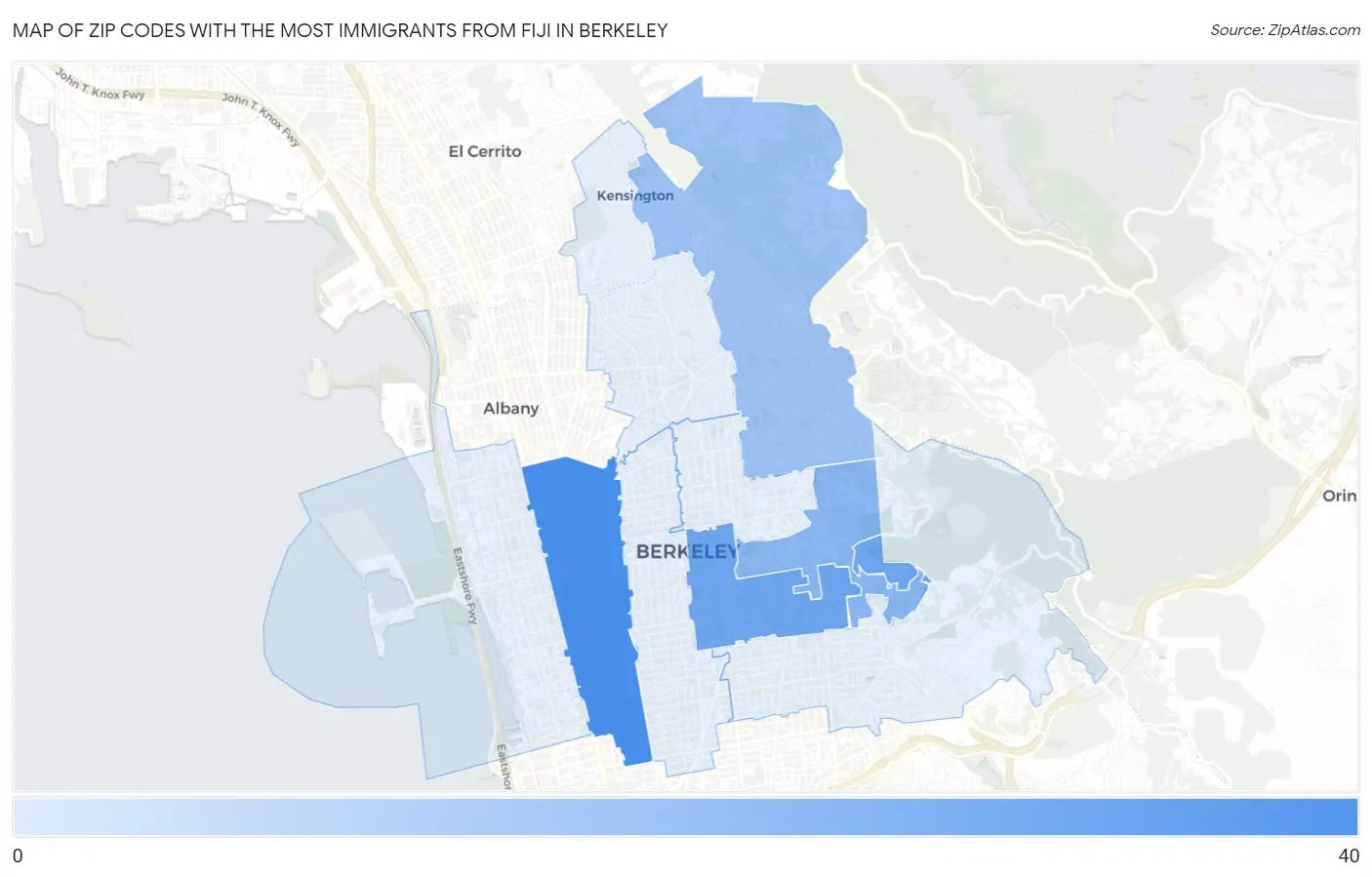 Zip Codes with the Most Immigrants from Fiji in Berkeley Map