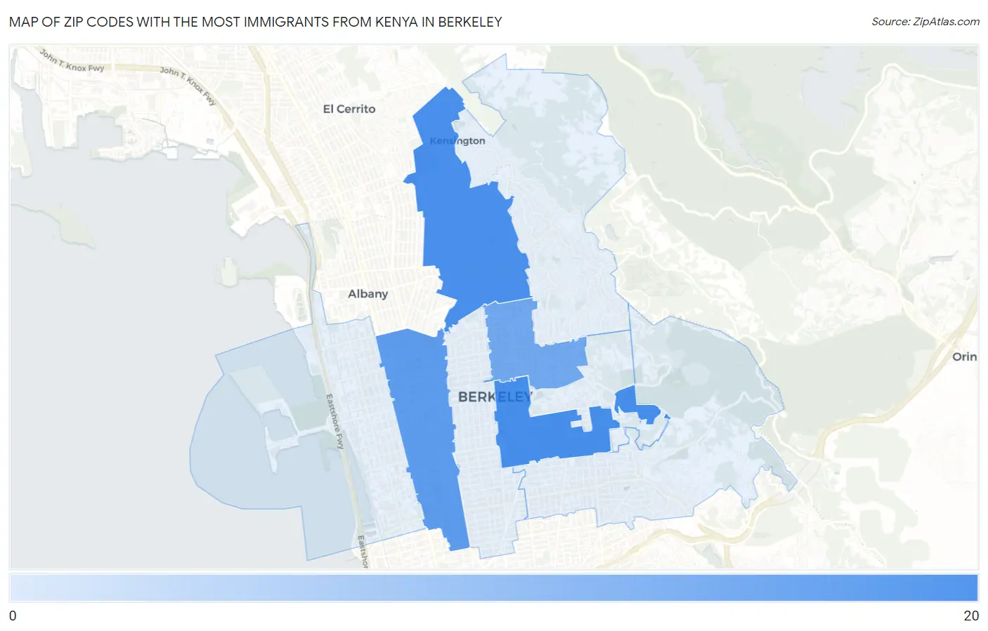 Zip Codes with the Most Immigrants from Kenya in Berkeley Map