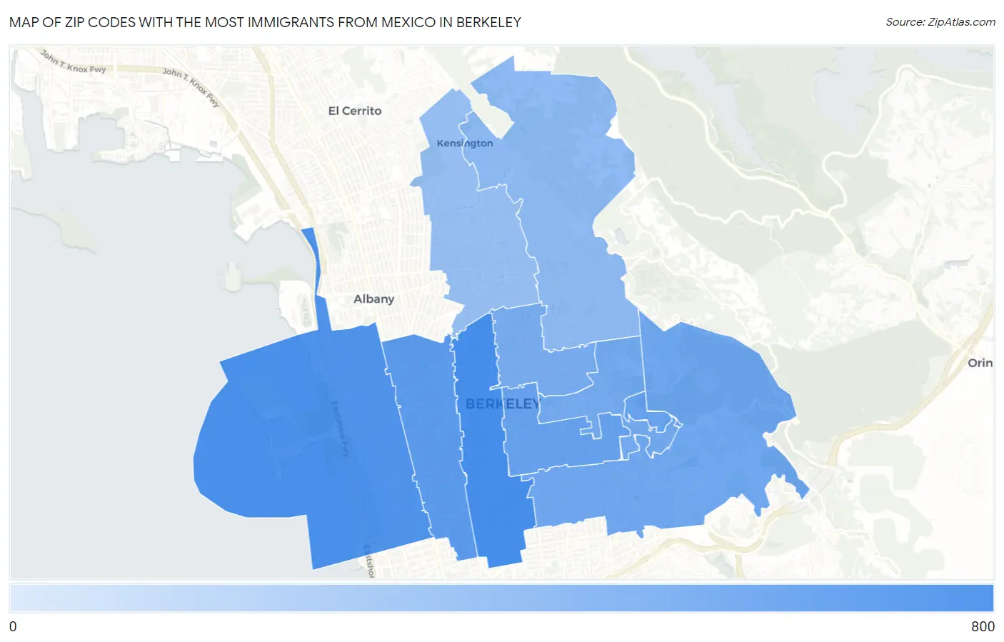 Zip Codes with the Most Immigrants from Mexico in Berkeley Map
