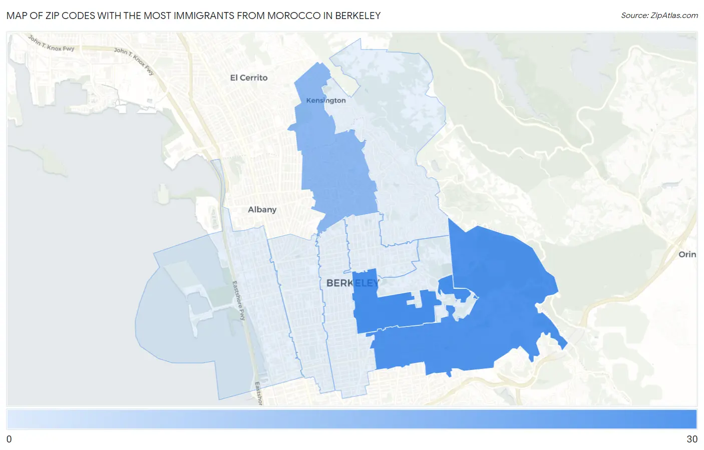 Zip Codes with the Most Immigrants from Morocco in Berkeley Map