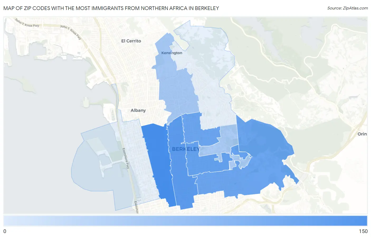 Zip Codes with the Most Immigrants from Northern Africa in Berkeley Map