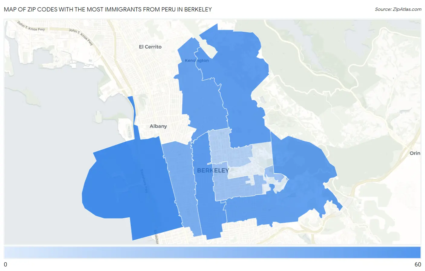 Zip Codes with the Most Immigrants from Peru in Berkeley Map