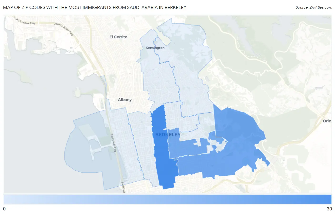 Zip Codes with the Most Immigrants from Saudi Arabia in Berkeley Map