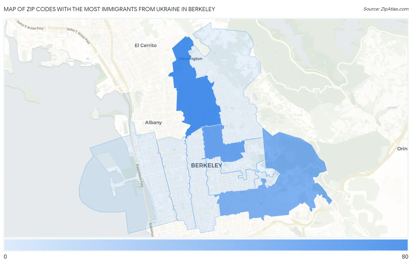Zip Codes with the Most Immigrants from Ukraine in Berkeley Map