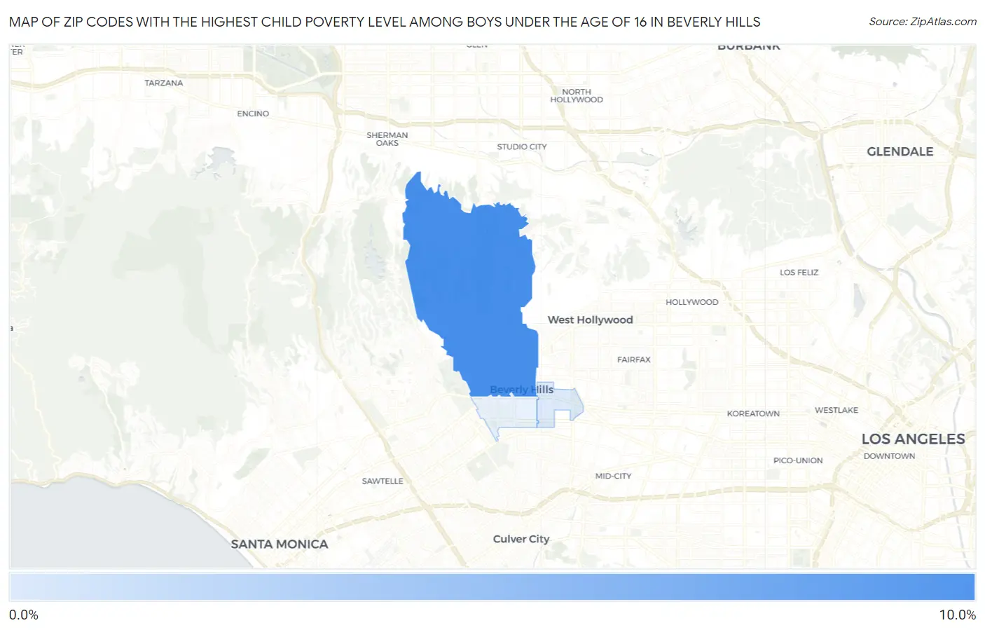 Zip Codes with the Highest Child Poverty Level Among Boys Under the Age of 16 in Beverly Hills Map
